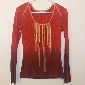 Small Miss Me Salmon Red Ombré Long Sleeve Shirt with Sparkles.